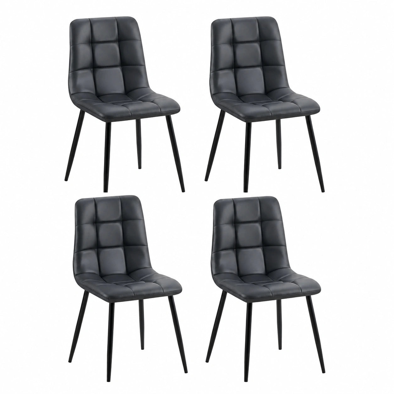 CLP 4er Set Antibes Esszimmerstühle, Kunstleder, Gepolstert, Mit Bodenschonern, Schwarz