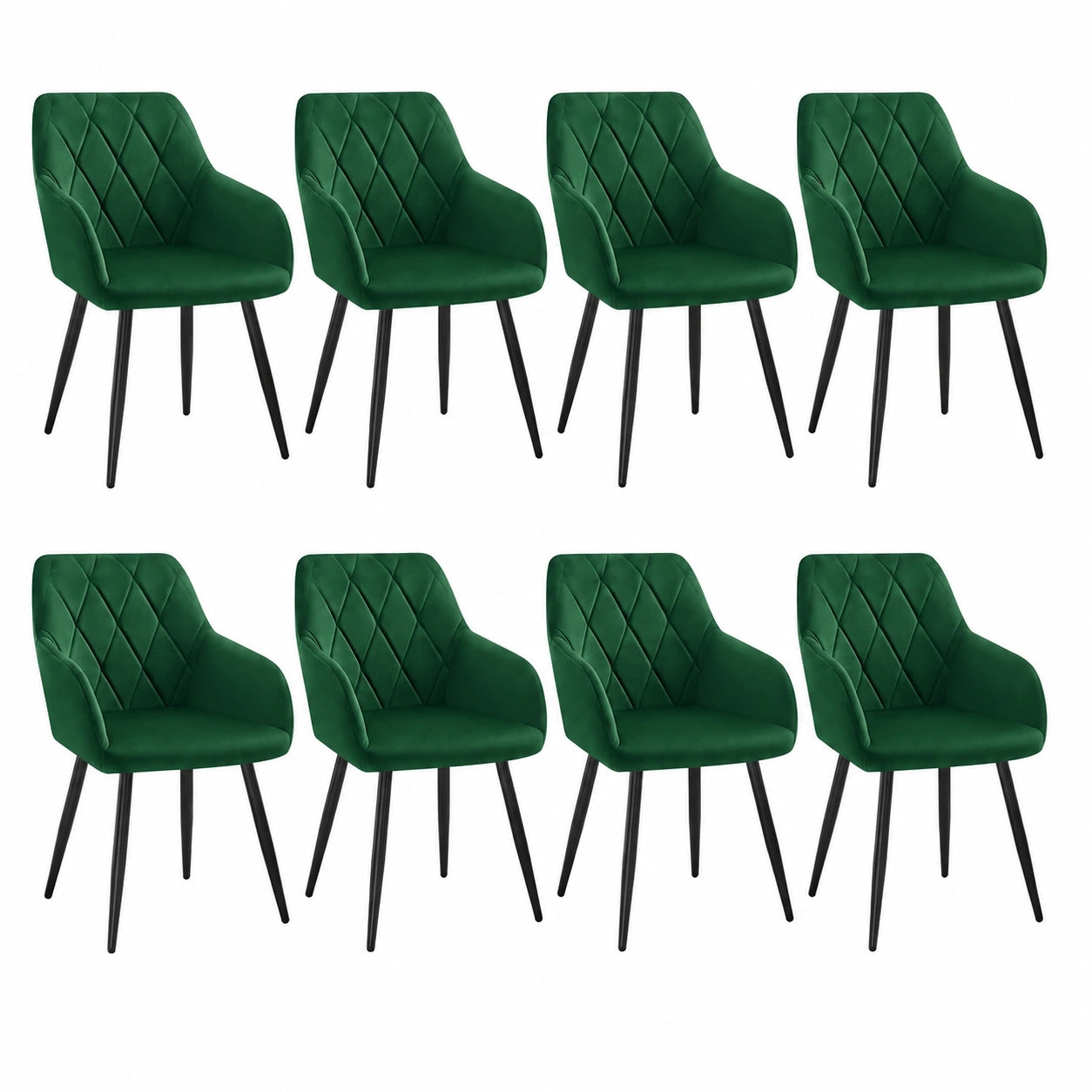 WOLTU Set aus 8 Komfort-Samtstühlen mit Armlehnen, Dunkelgrün, für Esszimmer und Küche