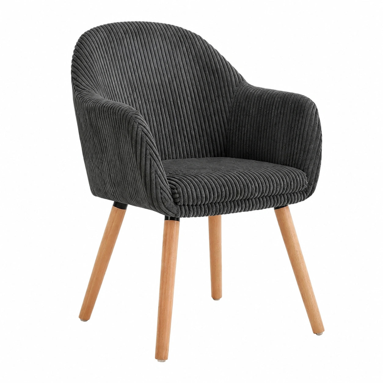 WOLTU 2er Set Polsterstühle mit Armlehnen, Cord-Sitz, Massivholzbeine, Dunkelgrau, Ideal für Esszimmer und Wohnbereiche