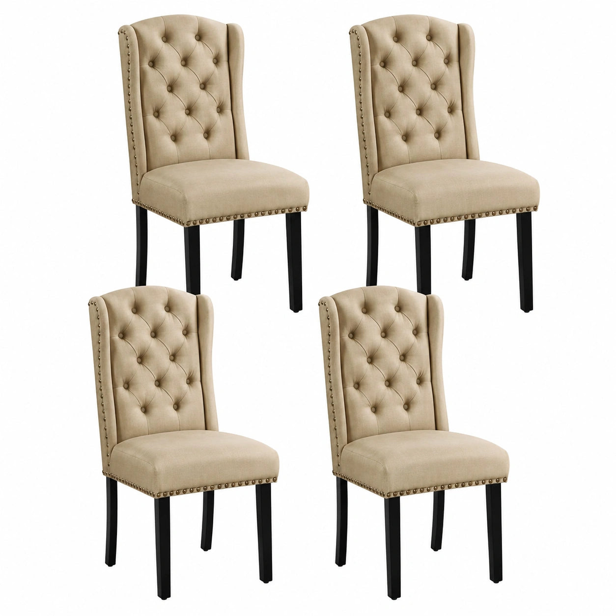 Esszimmerstühle Set, Flügelrückenlehne, 4er-Set, Polster, Belastbar bis 140 kg, Mehrzwecknutzung, Khaki