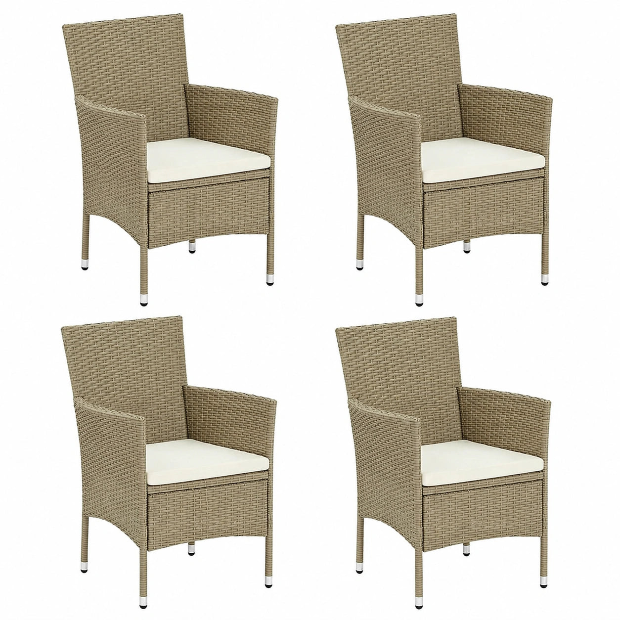 4er-Set Polyrattan Esszimmerstühle Beige für Garten und Außenbereich