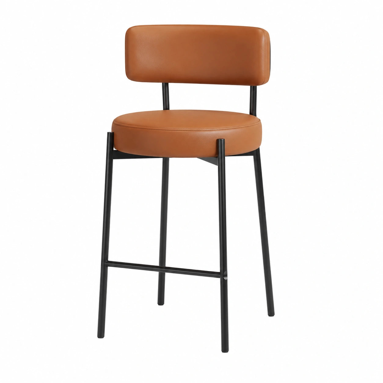 2er Set Barhocker aus PU-Leder mit Rückenlehne, 63,5 cm Höhe, gepolsterte Stühle für Küche und Bar, Braun