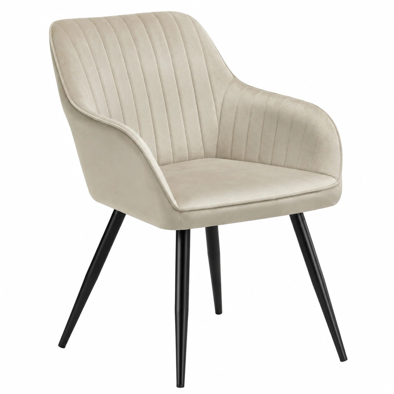 Tectake® Esszimmerstuhl aus Samt, moderner Küchenstuhl mit Armlehnen, gemütlicher Lounge-Stuhl, ideal für Wohnzimmer und Schminktisch, 6er Set, Creme/Schwarz