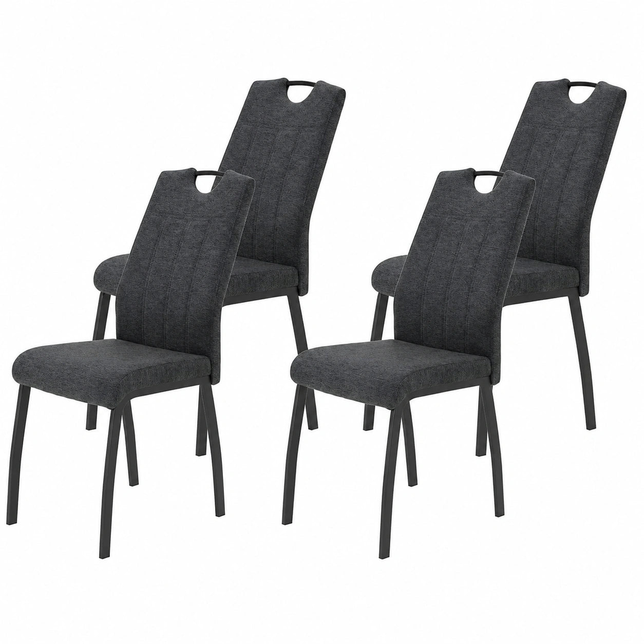 Esszimmerstuhl Set Elif, 4er Pack, Webstoff Anthrazit, Metallbeine Grau, bis 140kg
