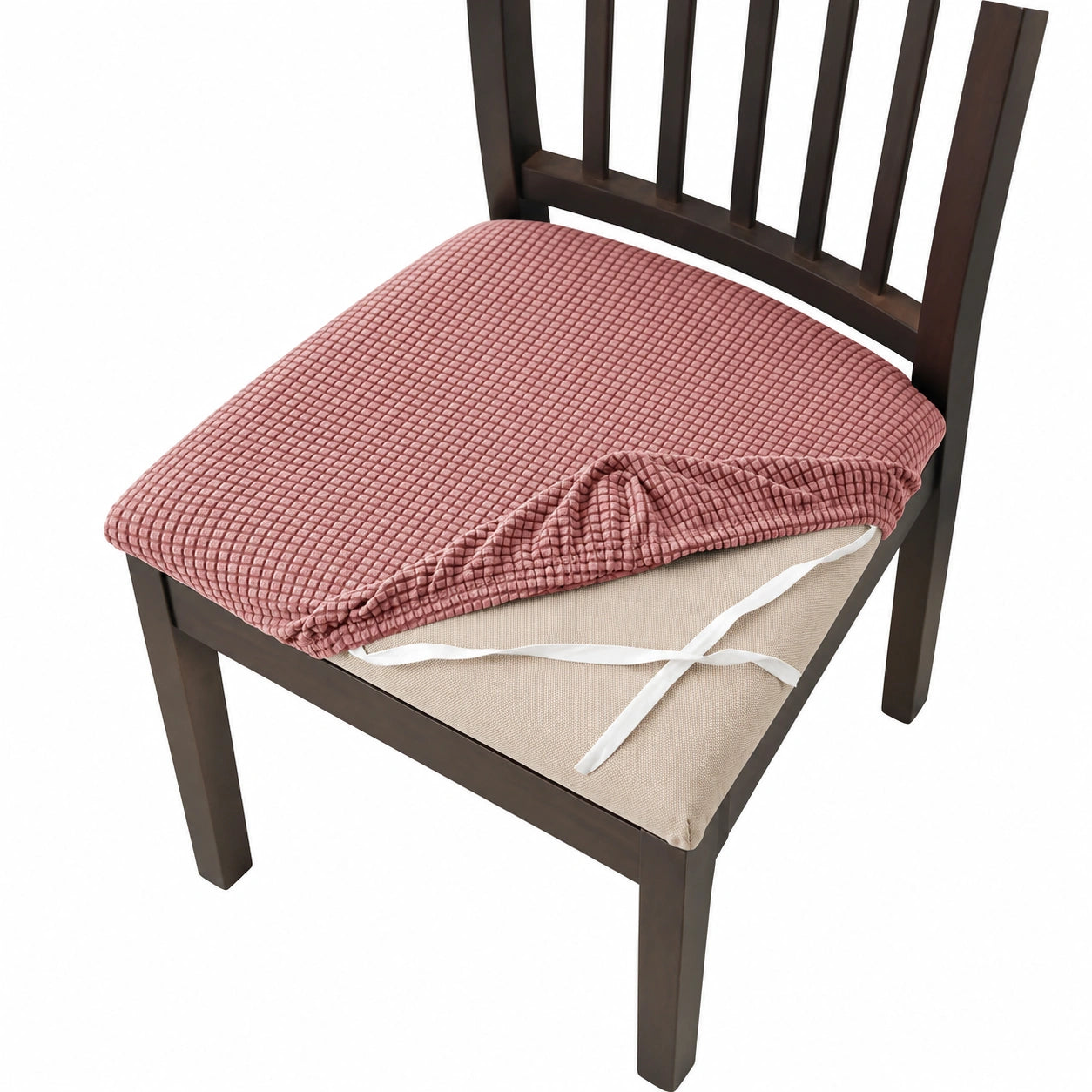 4er Set Stretch Esszimmerstuhlbezüge - Waschbare und Abnehmbare Jacquard Sitzauflagen in Rosa