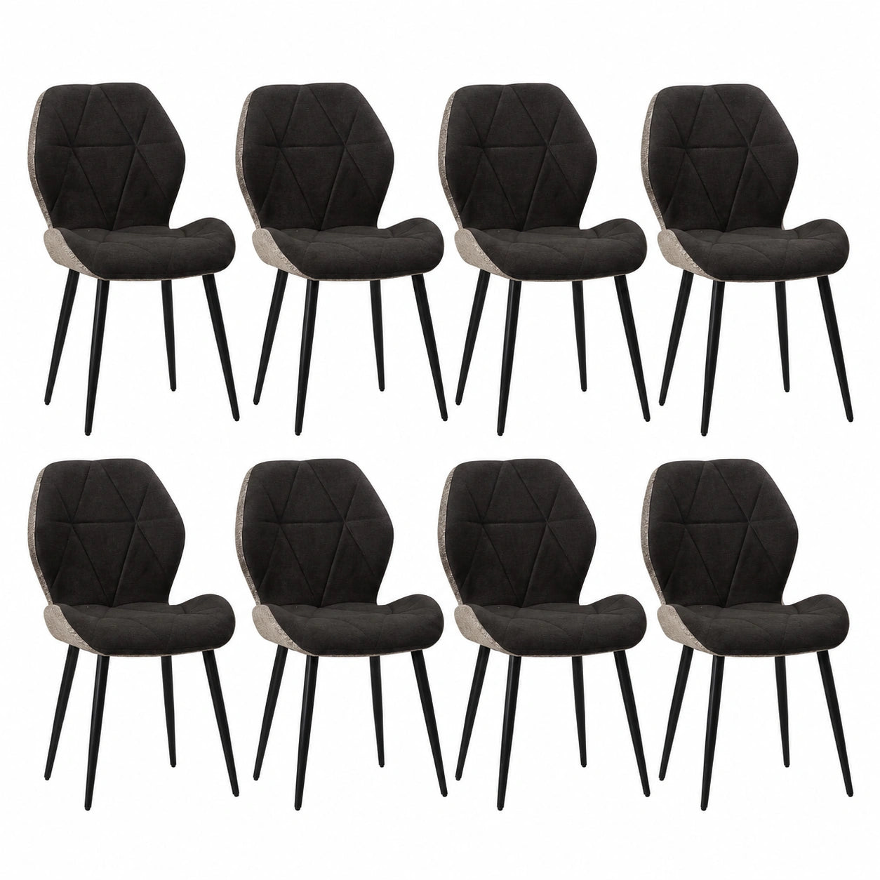 8er-Set Esszimmerstühle aus Leinen mit Diamantmuster, gepolstert mit hochdichtem Schwamm, ideal für Esszimmer, Küche, Wohnzimmer und Schlafzimmer - Schwarz