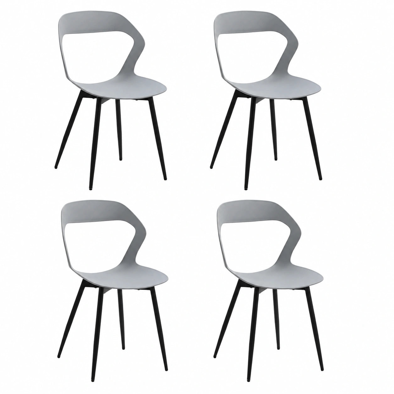 4er Set Skandinavische Esszimmerstühle mit Metallbeinen in Grau und Schwarz, Hohles Rückendesign für Wohnzimmer, Esszimmer und Freizeitraum