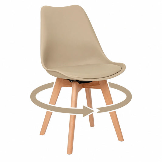 EGGREE 4er Set Drehbare Esszimmerstühle, Holzbeine, Gepolsterte Sitzfläche, Ohne Armlehnen - Helles Khaki