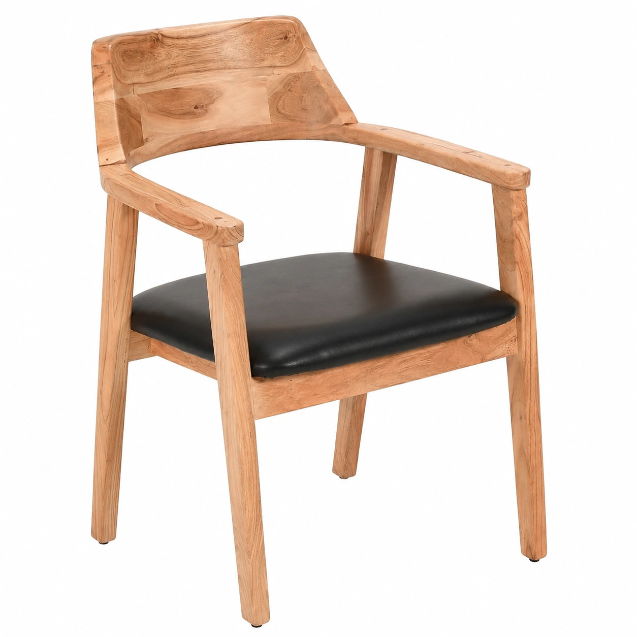 2er Set Esszimmerstühle Angel aus Akazienholz und Echtleder, ergonomische Sessel mit Armlehnen für Küche und Wohnzimmer