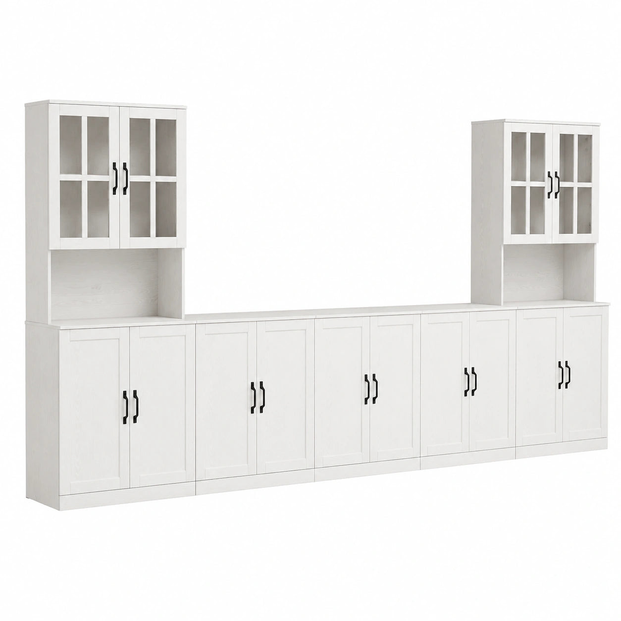 VOWNER Modularer TV-Schrank, 5-teilig, mit Glastüren & Regalen für Fernseher bis 75 Zoll, Weiß, 300 x 180 x 40 cm