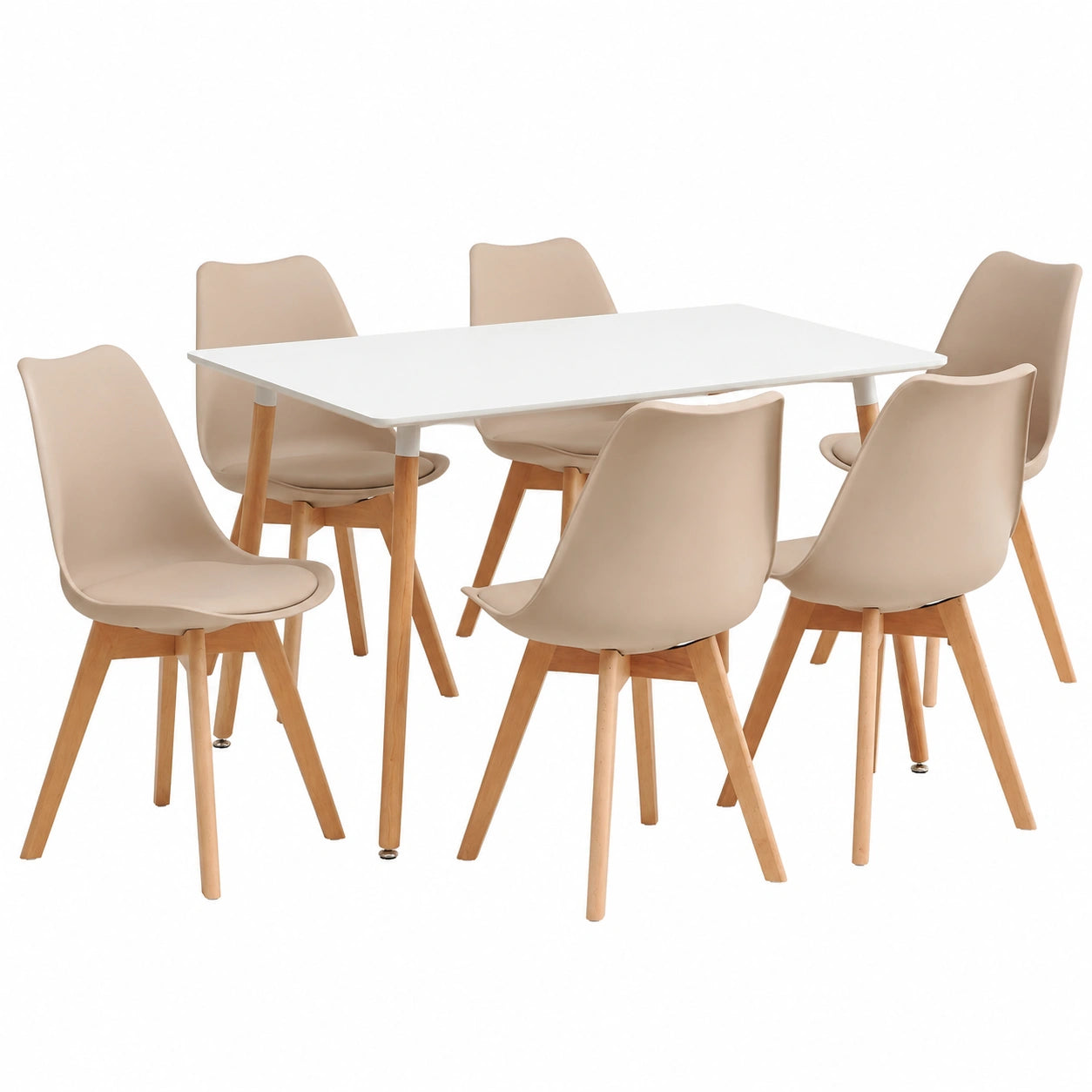 Moderner Esszimmertisch mit 6 Stühlen, rechteckig, weiß, 110x70cm, für Küche und Büro