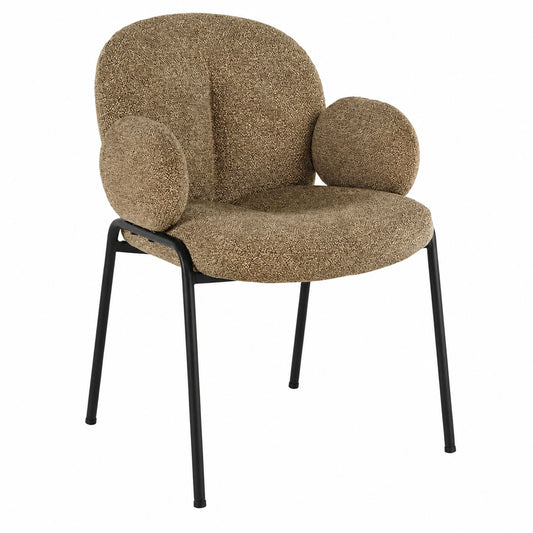 2er Set Esszimmerstühle mit Armlehnen - Bequeme Polsterung und höhenverstellbare Füße, Metallgestell, Bouclé Bezug für Küche und Wohnzimmer