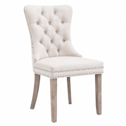 6er Set Samtstühle mit Holzbeinen und Metallring für Esszimmer und Wohnzimmer, Beige
