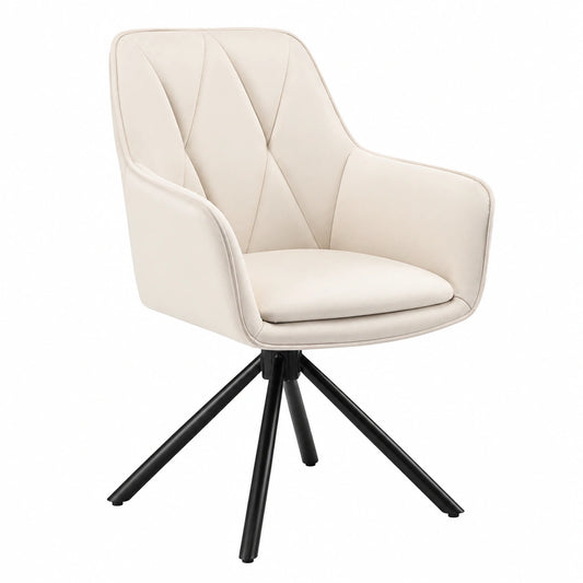 Lestarain Samt-Drehstuhl mit Armlehnen, Metallbeinen, Beige, für Esszimmer und mehr