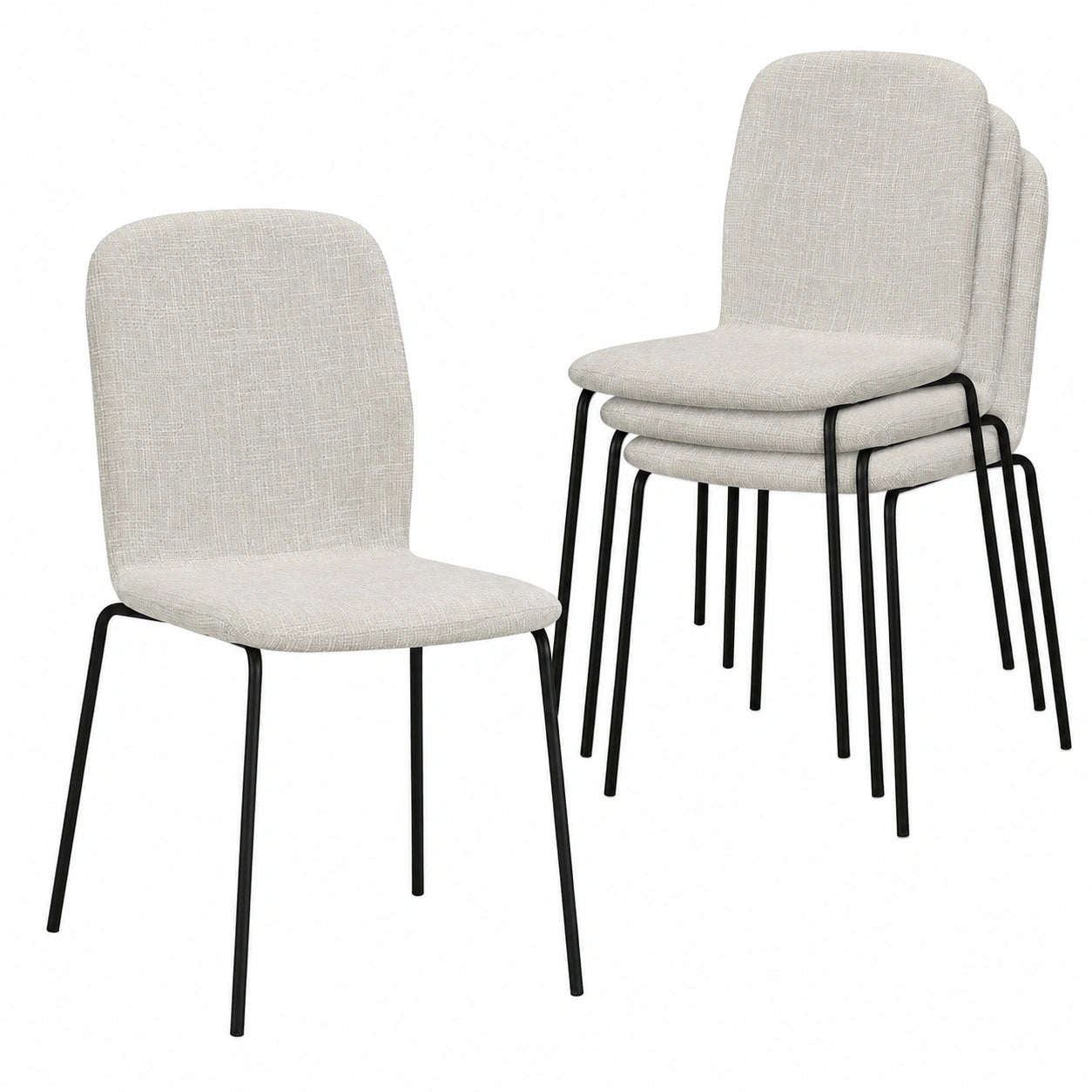 ALBATROS Set von 4 Esszimmerstühlen ENNA, stapelbar und gepolstert, beige - ideal für Küche, Esszimmer oder Konferenzräume