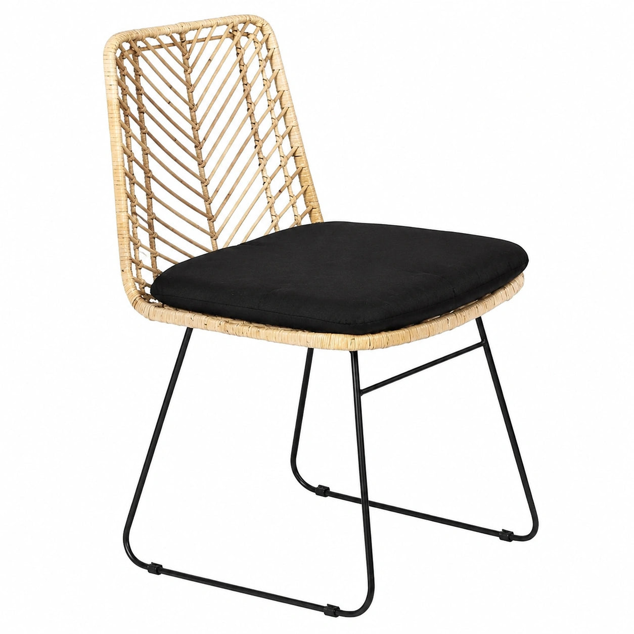 2er Set Rattanstuhl Kairo mit Naturfarben, Esszimmerstühle inkl. Sitzkissen, Korbstühle mit Metallfüßen, Retro-Design