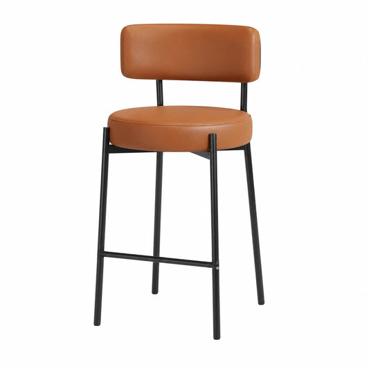 2er Set Barhocker aus PU-Leder mit Rückenlehne, 63,5 cm Höhe, gepolsterte Stühle für Küche und Bar, Braun
