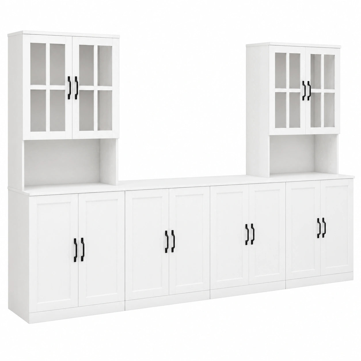 VOWNER TV-Schrank mit Glastüren & Regalen, passend für 50-Zoll-Fernseher, Wohnzimmerschrank, 240x180x40 cm, weiß