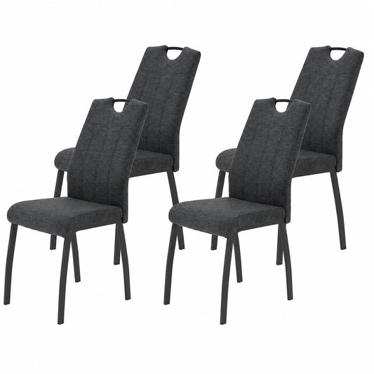 Esszimmerstuhl Set Elif, 4er Pack, Webstoff Anthrazit, Metallbeine Grau, bis 140kg