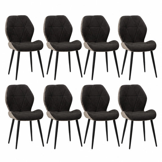 8er-Set Esszimmerstühle aus Leinen mit Diamantmuster, gepolstert mit hochdichtem Schwamm, ideal für Esszimmer, Küche, Wohnzimmer und Schlafzimmer - Schwarz