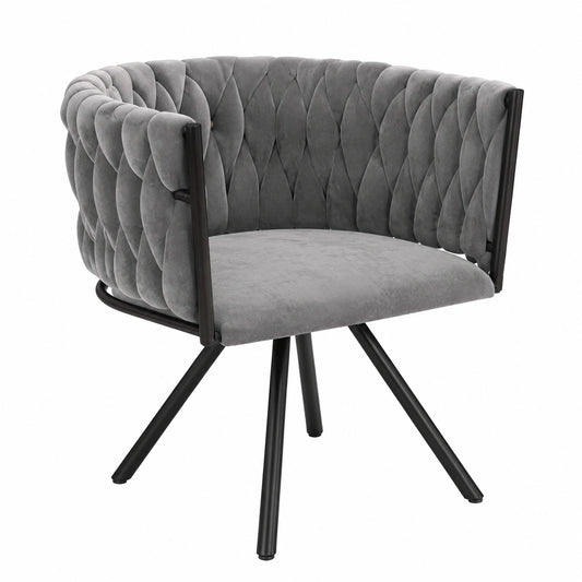 Merax 4er Set Samt-Drehstühle, Moderne Sessel mit Armlehnen und Metallbeinen, für Esszimmer, Wohnzimmer, Schlafzimmer, Grau